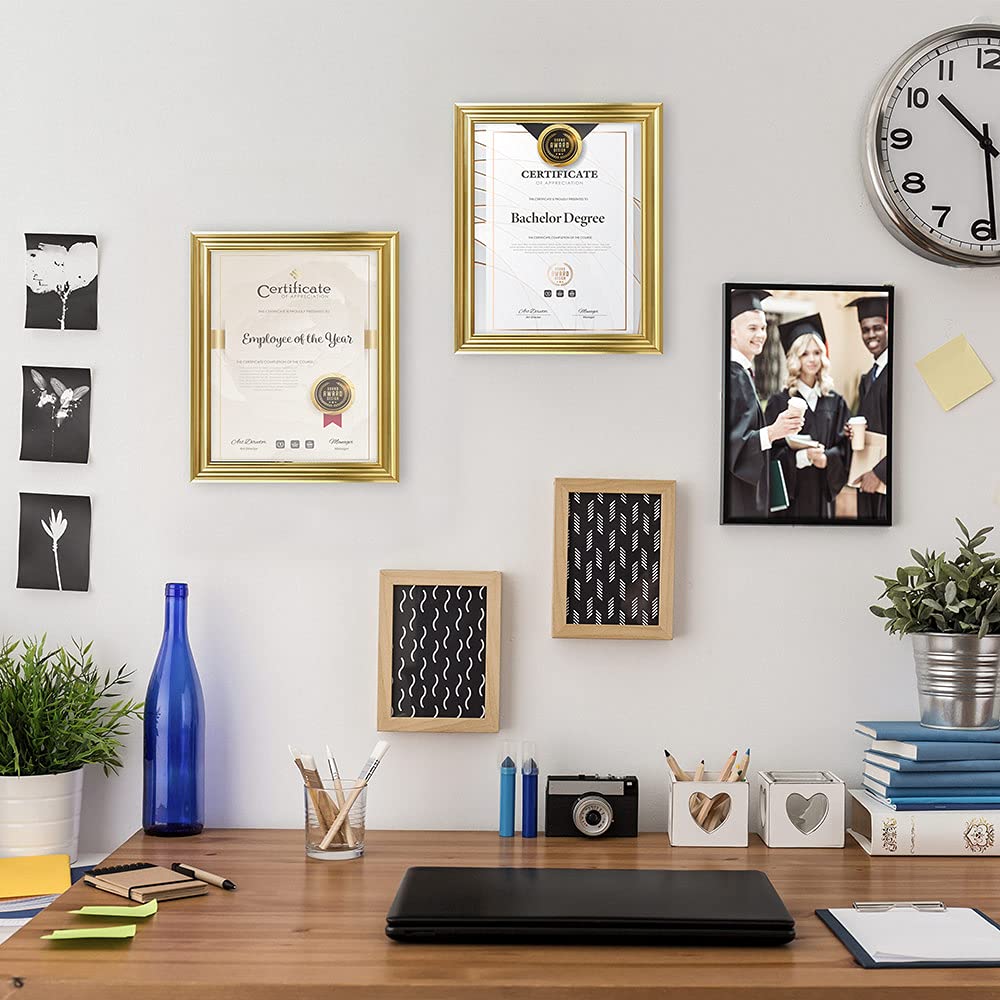 Memory Island 8.5x11 Diploma Document frames,Real Glass Fronts, 4 Pack Gold Certificate Frames for Wall Or Tabletop Display,Dipl